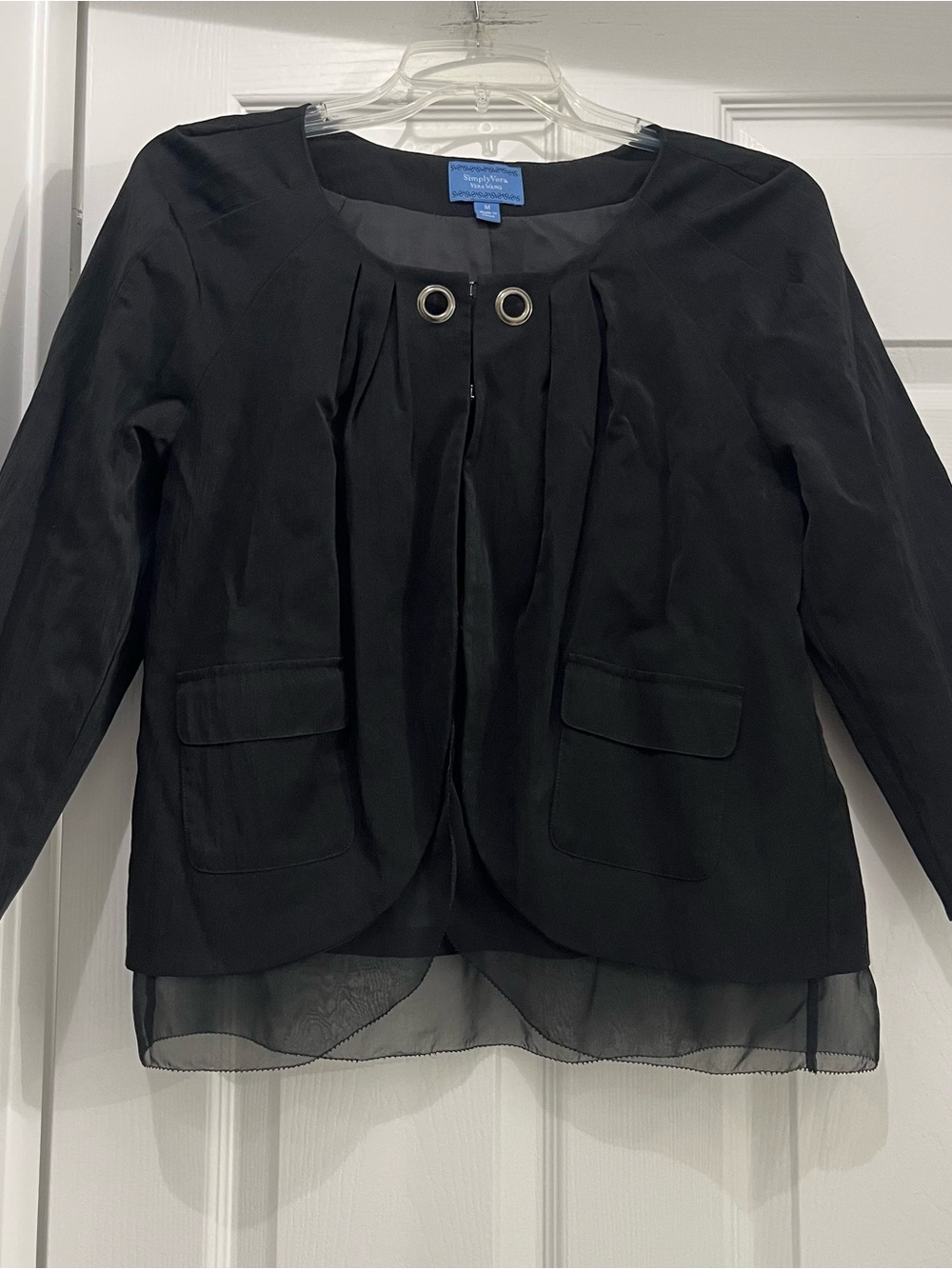 Vera Wang Black Layered Hem Grommet-Front Blazer